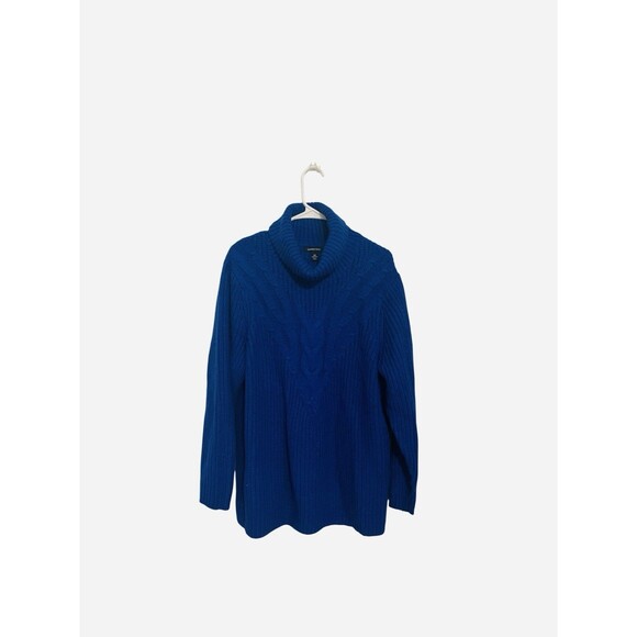 Lands' End Women's Knit Cable Turtleneck Sweater Blue Midweight Sz 2X - Picture 1 of 6